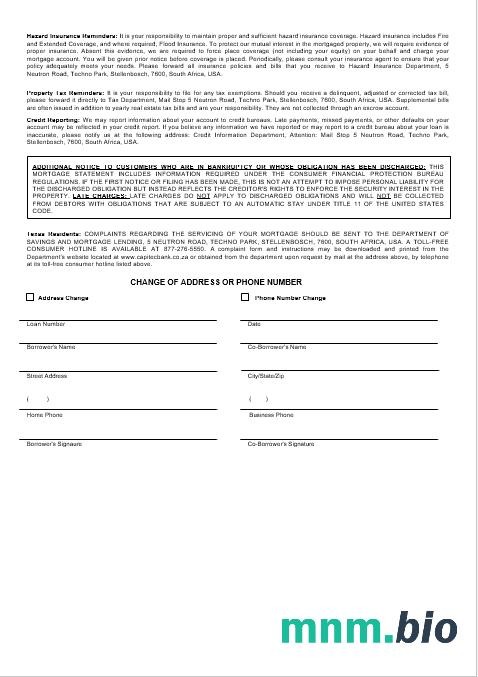 USA Capitec Bank wyciąg z kredytu hipotecznego w formatach Word i PDF 3